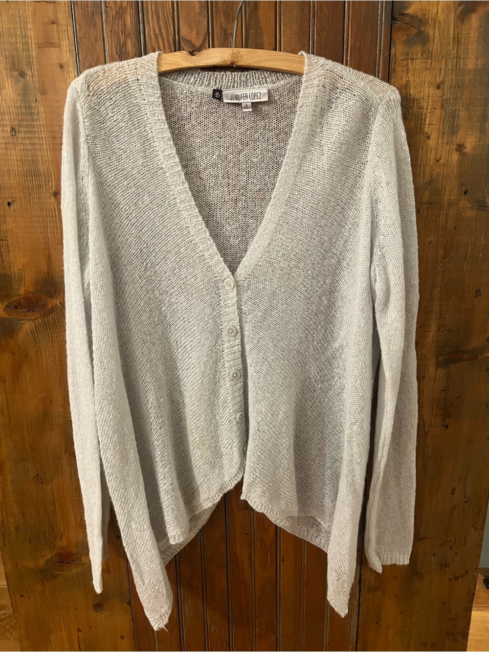 Jennifer Lopez Light Gray V-Neck Button Cardigan Sweater Size Medium